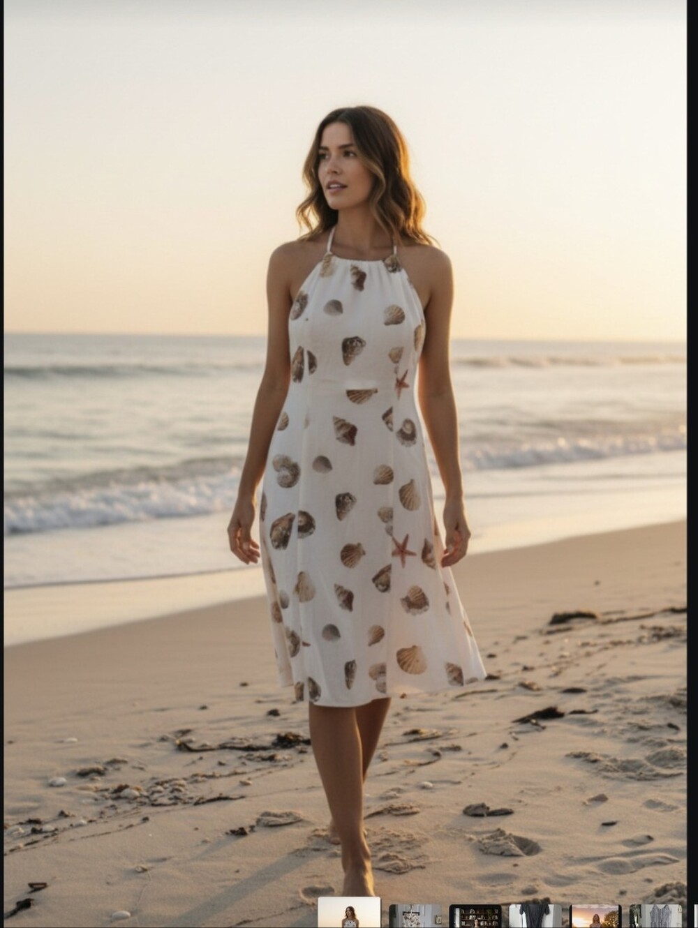 wild fable Cream Seashell & Starfish Print Summer Mini Dress